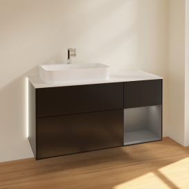 Тумба под раковину Villeroy & Boch Finion 120х50,1 см с подсветкой МДФ черный матовый лак/стекло белое матовое G401GKPD