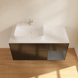 Тумба под раковину Villeroy & Boch Finion 120х50,1 см с подсветкой МДФ черный матовый лак/стекло белое матовое G401GKPD