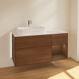 Тумба под раковину Villeroy & Boch Finion 120х50,1 см с подсветкой МДФ шпон грецкого ореха/стекло белое матовое G401GNGN