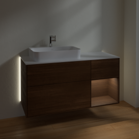 Тумба под раковину Villeroy & Boch Finion 120х50,1 см с подсветкой МДФ шпон грецкого ореха/стекло белое матовое G401GNGN