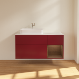 Тумба под раковину Villeroy & Boch Finion 120х50,1 см с подсветкой МДФ пион матовый лак/стекло белое матовое G401GNHB