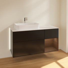 Тумба под раковину Villeroy & Boch Finion 120х50,1 см с подсветкой МДФ черный матовый лак/стекло белое матовое G401GNPD