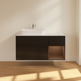 Тумба под раковину Villeroy & Boch Finion 120х50,1 см с подсветкой МДФ черный матовый лак/стекло белое матовое G401GNPD