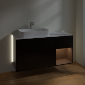 Тумба под раковину Villeroy & Boch Finion 120х50,1 см с подсветкой МДФ черный матовый лак/стекло белое матовое G401GNPD