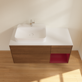 Тумба под раковину Villeroy & Boch Finion 120х50,1 см с подсветкой МДФ шпон грецкого ореха/стекло белое матовое G401HBGN