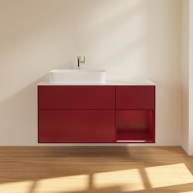 Тумба под раковину Villeroy & Boch Finion 120х50,1 см с подсветкой МДФ пион матовый лак/стекло белое матовое G401HBHB