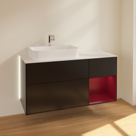 Тумба під раковину Villeroy & Boch Finion 120х50,1 см із підсвічуванням МДФ чорний матовий лак/скло біле матове G401HBPD