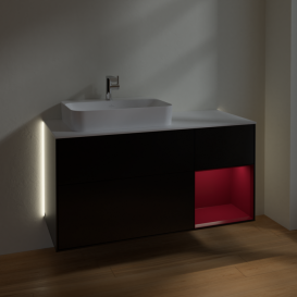 Тумба під раковину Villeroy & Boch Finion 120х50,1 см із підсвічуванням МДФ чорний матовий лак/скло біле матове G401HBPD