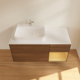 Тумба под раковину Villeroy & Boch Finion 120х50,1 см с подсветкой МДФ шпон грецкого ореха/стекло белое матовое G401HFGN