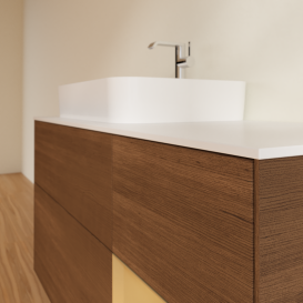 Тумба под раковину Villeroy & Boch Finion 120х50,1 см с подсветкой МДФ шпон грецкого ореха/стекло белое матовое G401HFGN