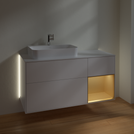 Тумба под раковину Villeroy & Boch Finion 120х50,1 см с подсветкой МДФ белый матовый лак/стекло черное матовое G401HFMT