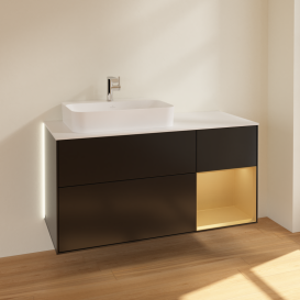 Тумба под раковину Villeroy & Boch Finion 120х50,1 см с подсветкой МДФ черный матовый лак/стекло белое матовое G401HFPD