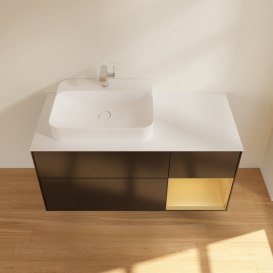 Тумба под раковину Villeroy & Boch Finion 120х50,1 см с подсветкой МДФ черный матовый лак/стекло белое матовое G401HFPD