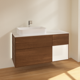 Тумба под раковину Villeroy & Boch Finion 120х50,1 см с подсветкой МДФ шпон грецкого ореха/стекло белое матовое G401MTGN