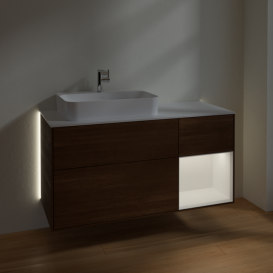 Тумба под раковину Villeroy & Boch Finion 120х50,1 см с подсветкой МДФ шпон грецкого ореха/стекло белое матовое G401MTGN