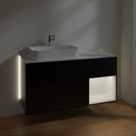 Тумба под раковину Villeroy & Boch Finion 120х50,1 см с подсветкой МДФ черный матовый лак/стекло белое матовое G401MTPD