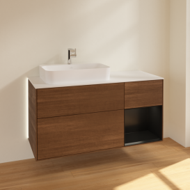 Тумба под раковину Villeroy & Boch Finion 120х50,1 см с подсветкой МДФ шпон грецкого ореха/стекло белое матовое G401PDGN