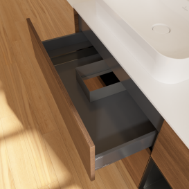 Тумба под раковину Villeroy & Boch Finion 120х50,1 см с подсветкой МДФ шпон грецкого ореха/стекло белое матовое G401PDGN