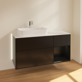 Тумба под раковину Villeroy & Boch Finion 120х50,1 см с подсветкой МДФ черный матовый лак/стекло белое матовое G401PDPD