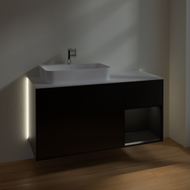 Тумба под раковину Villeroy & Boch Finion 120х50,1 см с подсветкой МДФ черный матовый лак/стекло белое матовое G401PDPD