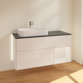 Тумба под раковину Villeroy & Boch Finion 120х50,1 см с подсветкой МДФ глянцевый белый лак/стекло черное матовое G402GFGF