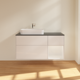 Тумба под раковину Villeroy & Boch Finion 120х50,1 см с подсветкой МДФ глянцевый белый лак/стекло черное матовое G402GFGF