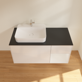 Тумба под раковину Villeroy & Boch Finion 120х50,1 см с подсветкой МДФ глянцевый белый лак/стекло черное матовое G402GFGF