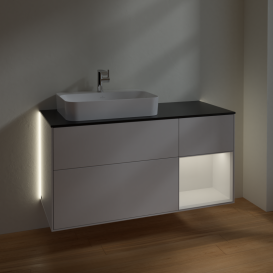 Тумба под раковину Villeroy & Boch Finion 120х50,1 см с подсветкой МДФ глянцевый белый лак/стекло черное матовое G402GFGF