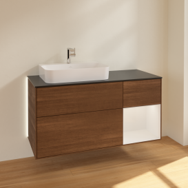 Тумба под раковину Villeroy & Boch Finion 120х50,1 см с подсветкой МДФ шпон грецкого ореха/стекло черное матовое G402GFGN