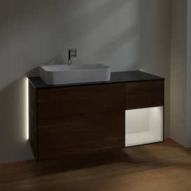 Тумба под раковину Villeroy & Boch Finion 120х50,1 см с подсветкой МДФ шпон грецкого ореха/стекло черное матовое G402GFGN