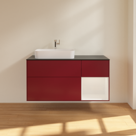 Тумба под раковину Villeroy & Boch Finion 120х50,1 см с подсветкой МДФ пион матовый лак/стекло черное матовое G402GFHB