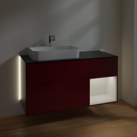 Тумба под раковину Villeroy & Boch Finion 120х50,1 см с подсветкой МДФ пион матовый лак/стекло черное матовое G402GFHB