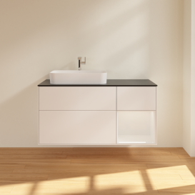 Тумба под раковину Villeroy & Boch Finion 120х50,1 см с подсветкой МДФ белый матовый лак/стекло черное матовое G402GFMT