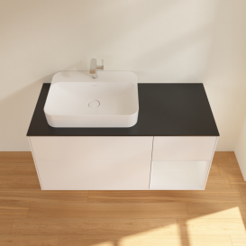 Тумба под раковину Villeroy & Boch Finion 120х50,1 см с подсветкой МДФ белый матовый лак/стекло черное матовое G402GFMT