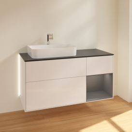 Тумба под раковину Villeroy & Boch Finion 120х50,1 см с подсветкой МДФ глянцевый белый лак/стекло черное матовое G402GKGF