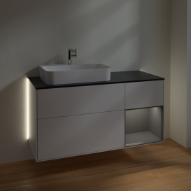 Тумба под раковину Villeroy & Boch Finion 120х50,1 см с подсветкой МДФ глянцевый белый лак/стекло черное матовое G402GKGF