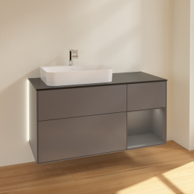 Тумба под раковину Villeroy & Boch Finion 120х50,1 см с подсветкой МДФ антрацит матовый лак/стекло черное матовое G402GKGK