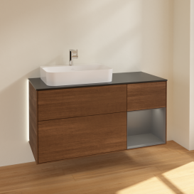 Тумба под раковину Villeroy & Boch Finion 120х50,1 см с подсветкой МДФ шпон грецкого ореха/стекло черное матовое G402GKGN