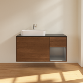 Тумба под раковину Villeroy & Boch Finion 120х50,1 см с подсветкой МДФ шпон грецкого ореха/стекло черное матовое G402GKGN