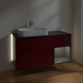 Тумба под раковину Villeroy & Boch Finion 120х50,1 см с подсветкой МДФ пион матовый лак/стекло черное матовое G402GKHB