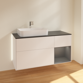 Тумба под раковину Villeroy & Boch Finion 120х50,1 см с подсветкой МДФ белый матовый лак/стекло черное матовое G402GKMT