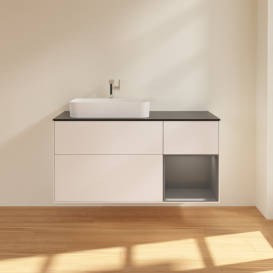 Тумба під раковину Villeroy & Boch Finion 120х50,1 см із підсвічуванням МДФ білий матовий лак/скло чорне матове G402GKMT