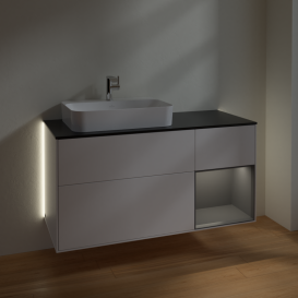 Тумба під раковину Villeroy & Boch Finion 120х50,1 см із підсвічуванням МДФ білий матовий лак/скло чорне матове G402GKMT