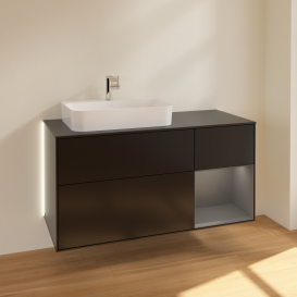 Тумба под раковину Villeroy & Boch Finion 120х50,1 см с подсветкой МДФ черный матовый лак/стекло черное матовое G402GKPD