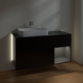 Тумба под раковину Villeroy & Boch Finion 120х50,1 см с подсветкой МДФ черный матовый лак/стекло черное матовое G402GKPD
