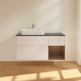 Тумба под раковину Villeroy & Boch Finion 120х50,1 см с подсветкой МДФ глянцевый белый лак/стекло черное матовое G402GNGF