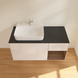 Тумба под раковину Villeroy & Boch Finion 120х50,1 см с подсветкой МДФ глянцевый белый лак/стекло черное матовое G402GNGF