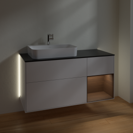 Тумба под раковину Villeroy & Boch Finion 120х50,1 см с подсветкой МДФ глянцевый белый лак/стекло черное матовое G402GNGF