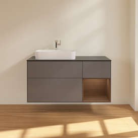 Тумба під раковину Villeroy & Boch Finion 120х50,1 см із підсвічуванням МДФ антрацит матовий лак/скло чорне матове G402GNGK