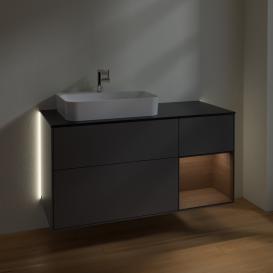 Тумба під раковину Villeroy & Boch Finion 120х50,1 см із підсвічуванням МДФ антрацит матовий лак/скло чорне матове G402GNGK